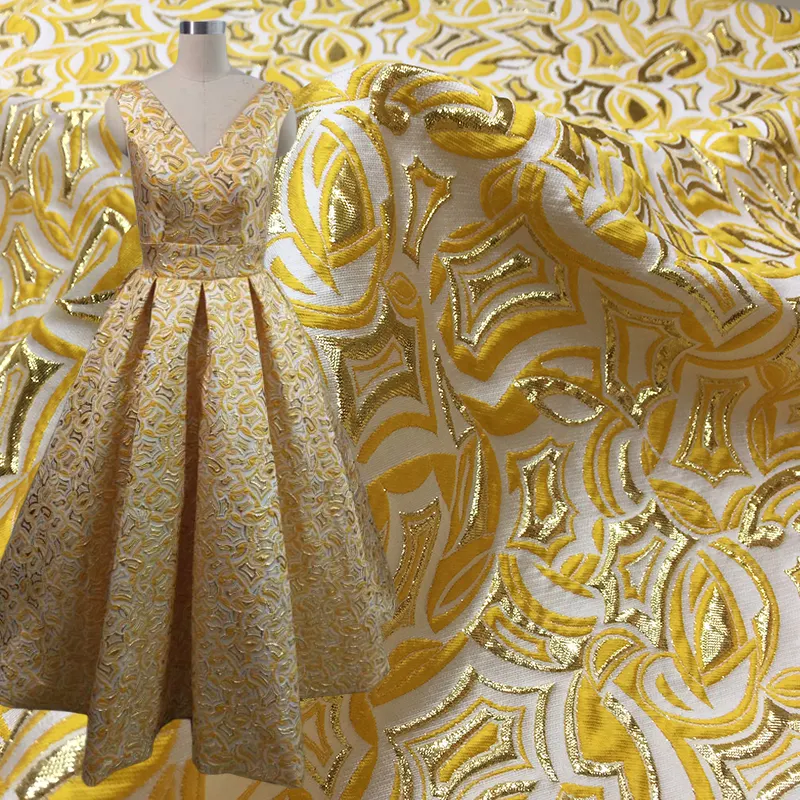 Steirió 3D Galánta Óir Agus Silver Snáithe Jacquard Brocade Fabraic Le haghaidh Gúna Céim